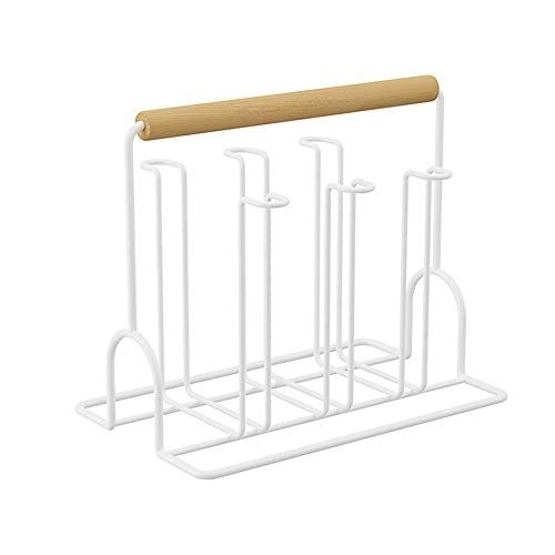 ホワイト コップ 取っ手付きスタンド シンプルストレージ コップ立て 水切り ペットボトル・グラス スタンド 滑り止め付き 木製ハンドル おしやれ 省スペース キッチン収納用 ホワイト