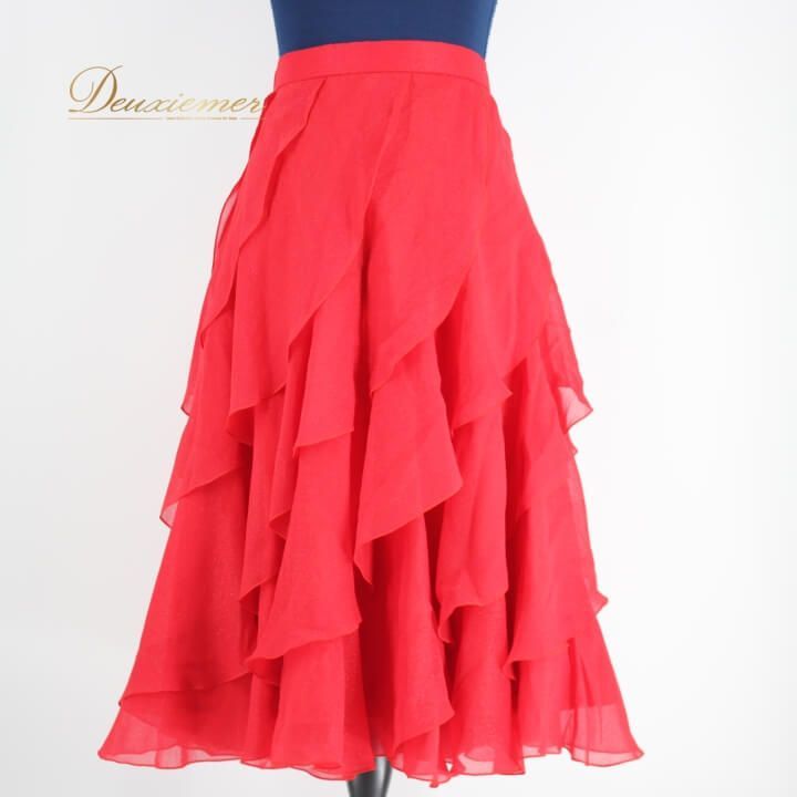 新品 社交ダンス スカート 赤 レッスン シンプル パーティ タンゴ 1117
