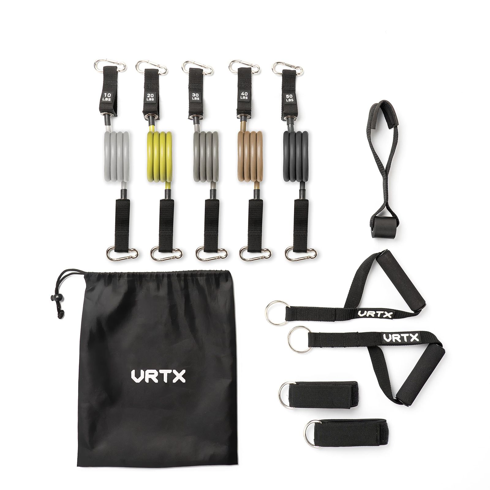 VRTX レジスタンスバンドセット 150ポンド レジスタンスバンド ハンドル付き 5本のチューブエクササイズバンド ドアアンカー付き キャリーバッグ 脚アンクルストラップ ワークアウト用バンド