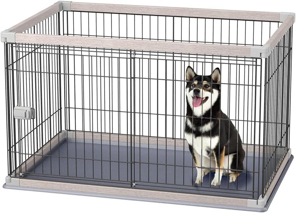アイリスオーヤマ 犬 サークル ウッディサークル アッシュグレー 中型犬用 幅約120×奥行約80×高さ約71cm PWSR-1280V
