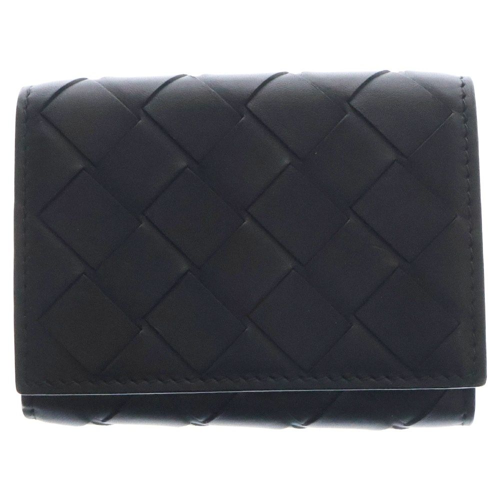 BOTTEGA VENETA ボッテガヴェネタ イントレチャート 三つ折り コンパクトウォレット ミニ 財布 ブラック 609285