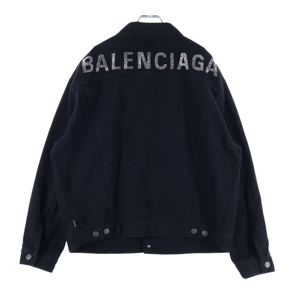 BALENCIAGA バレンシアガ ラインストーン装飾バックロゴデニムジャケット レディース ブラック 571449 TEW35