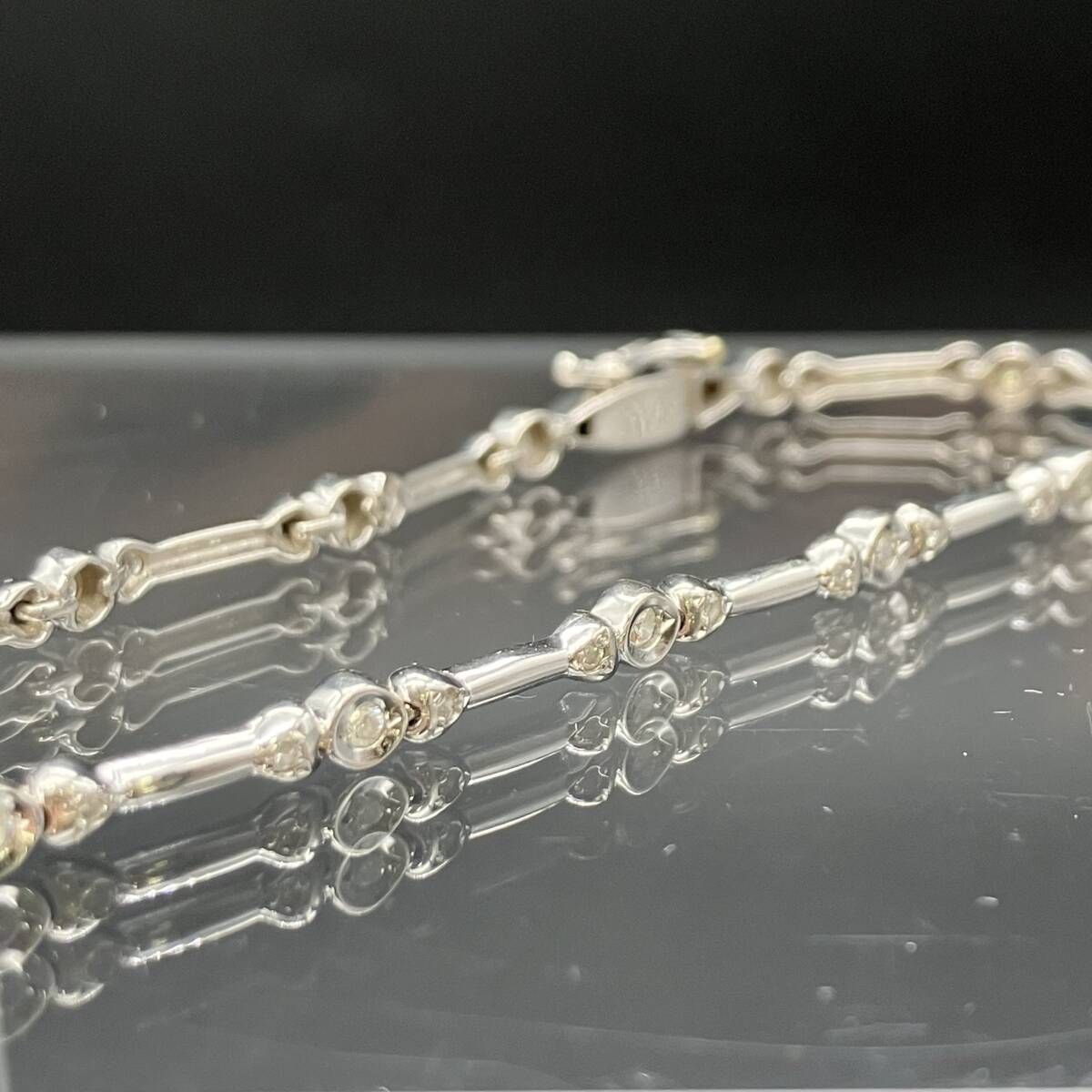 K18WG 6.4g D0.64ct 16.5cm ダイヤモンド ブレスレット 鑑別書付き