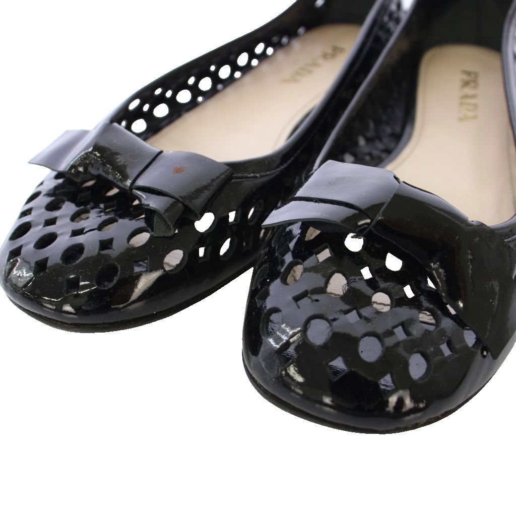 プラダ PRADA バレエシューズ フラットシューズ エナメル リボン