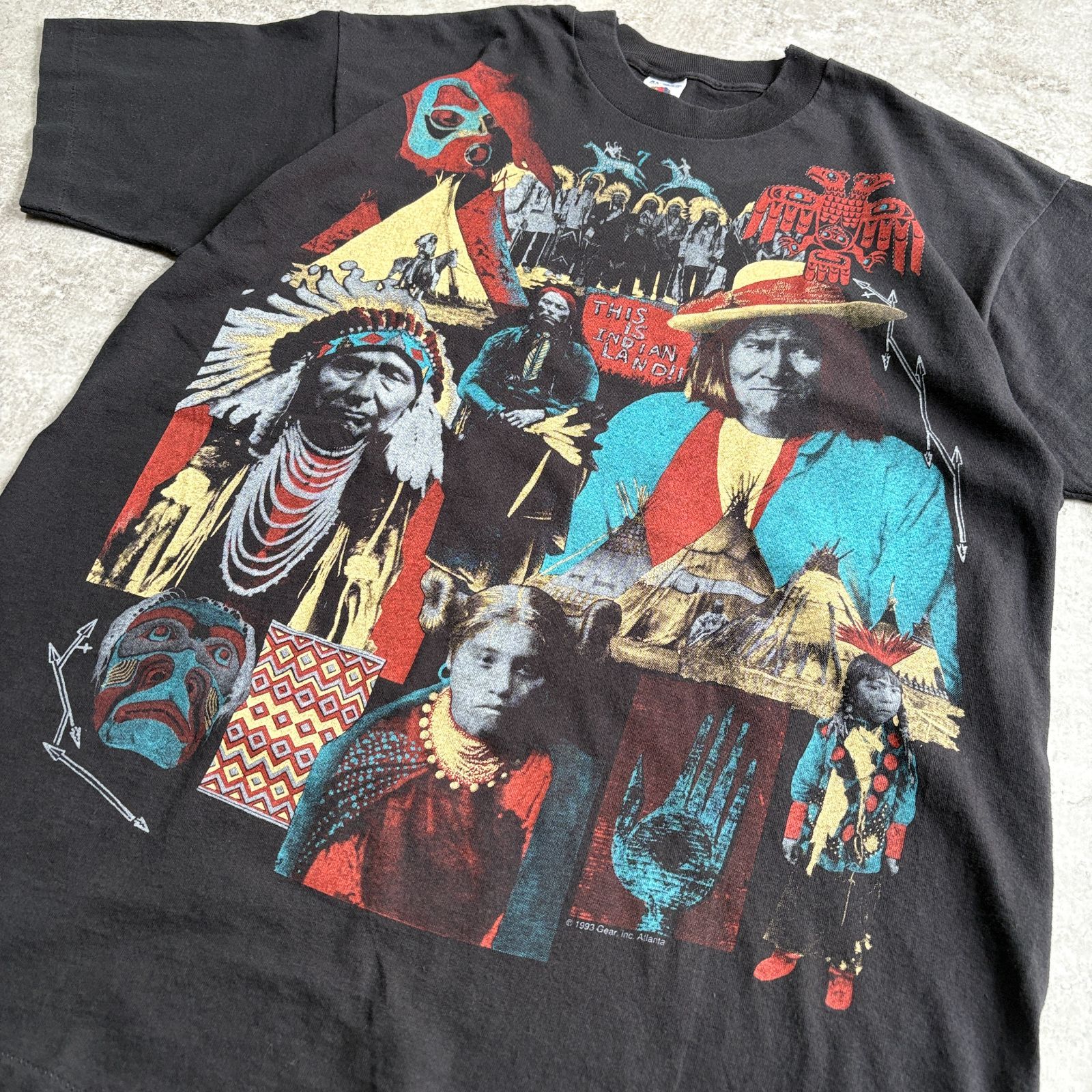 90s USA製 American Indian All Printed T-shirt アメリカン 