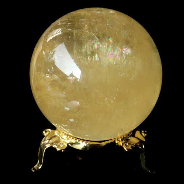 ゴールデン カルサイト 注文 丸玉 台座付き 直径約62mm 虹入り