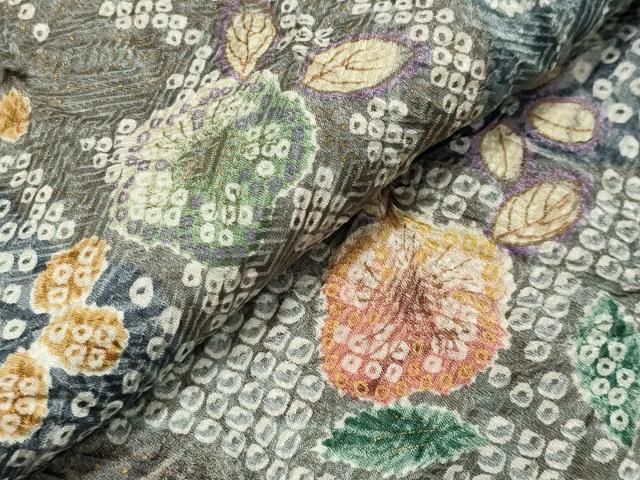 平和屋着物●上質な小紋　総絞り　草花文　金彩　正絹　逸品　CAAX5610gh 平和屋着物○上質な小紋 総絞り 草花文 金彩 正絹 逸品 CAAX5610gh