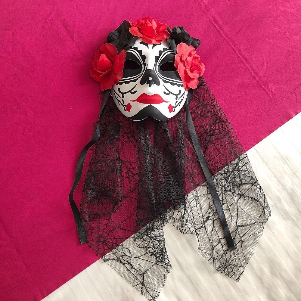 カラベラ・カトリーナマスク《赤》・メキシコ死者の日 仮面 ハロウィン仮装 コスプレ用 スカル