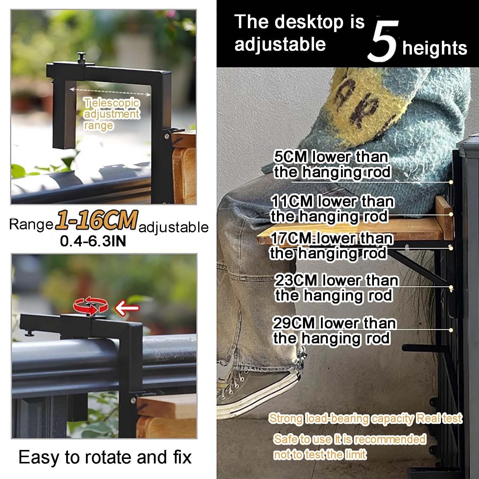 バルコニー折りたたみデッキテーブル、取り付け可能なバルコニーテーブル調整可能な高さ吊りテーブルラップトップデスク、パティオ手すりダイニングテーブル、バ バルコニー折りたたみデッキテーブルテーブルベランダテーブルデスク