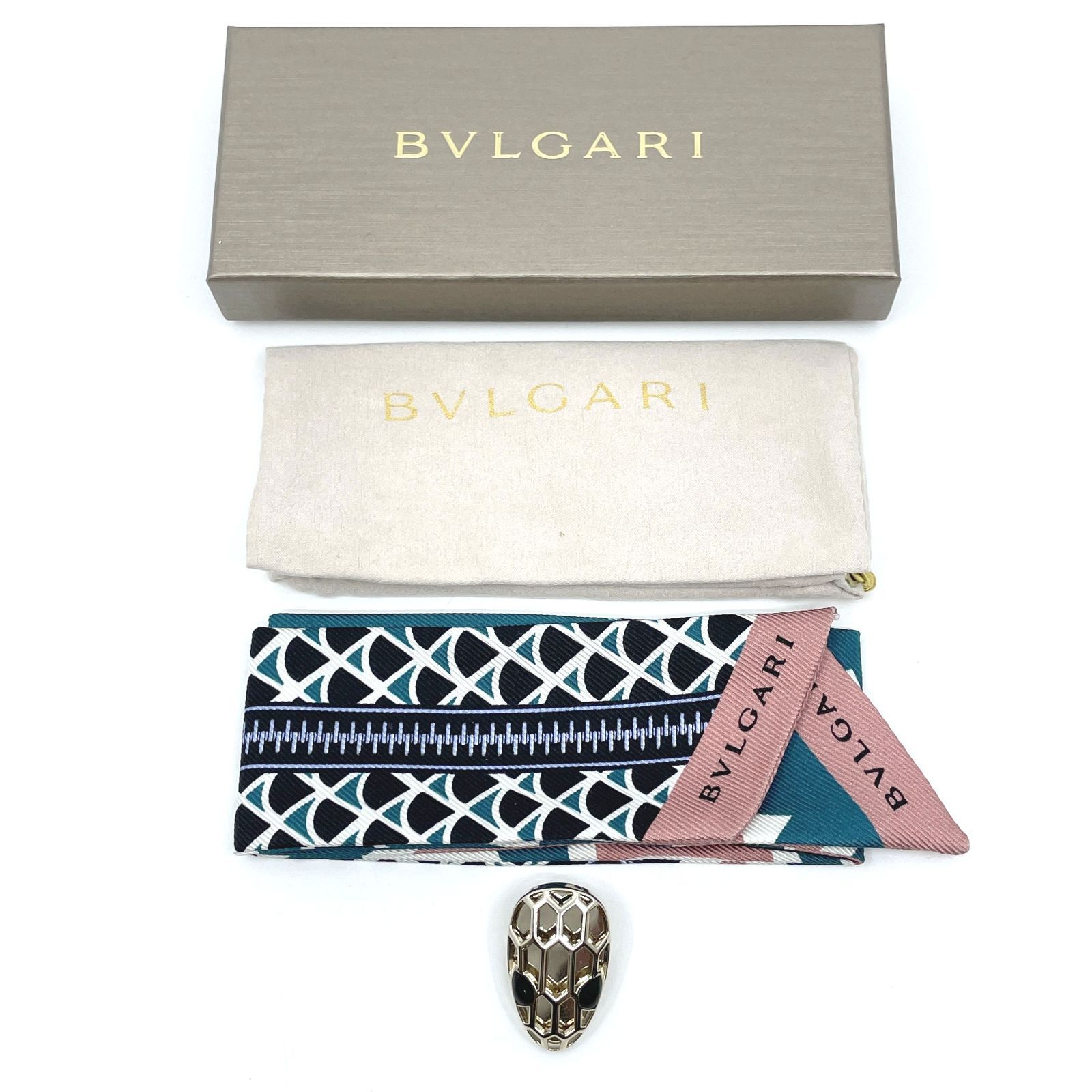 美品 BVLGARI セルペンティ スカーフリング+スカーフ シルク