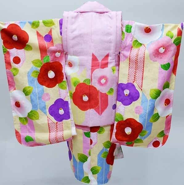 七五三 三歳 女児 被布着物フルセット 半衿伊達襟付き 花ひめ 合繊 3歳 3才 三才 かかと止め付き お仕立て無料 NO36974 SKLAD-KIRPICHA_RU