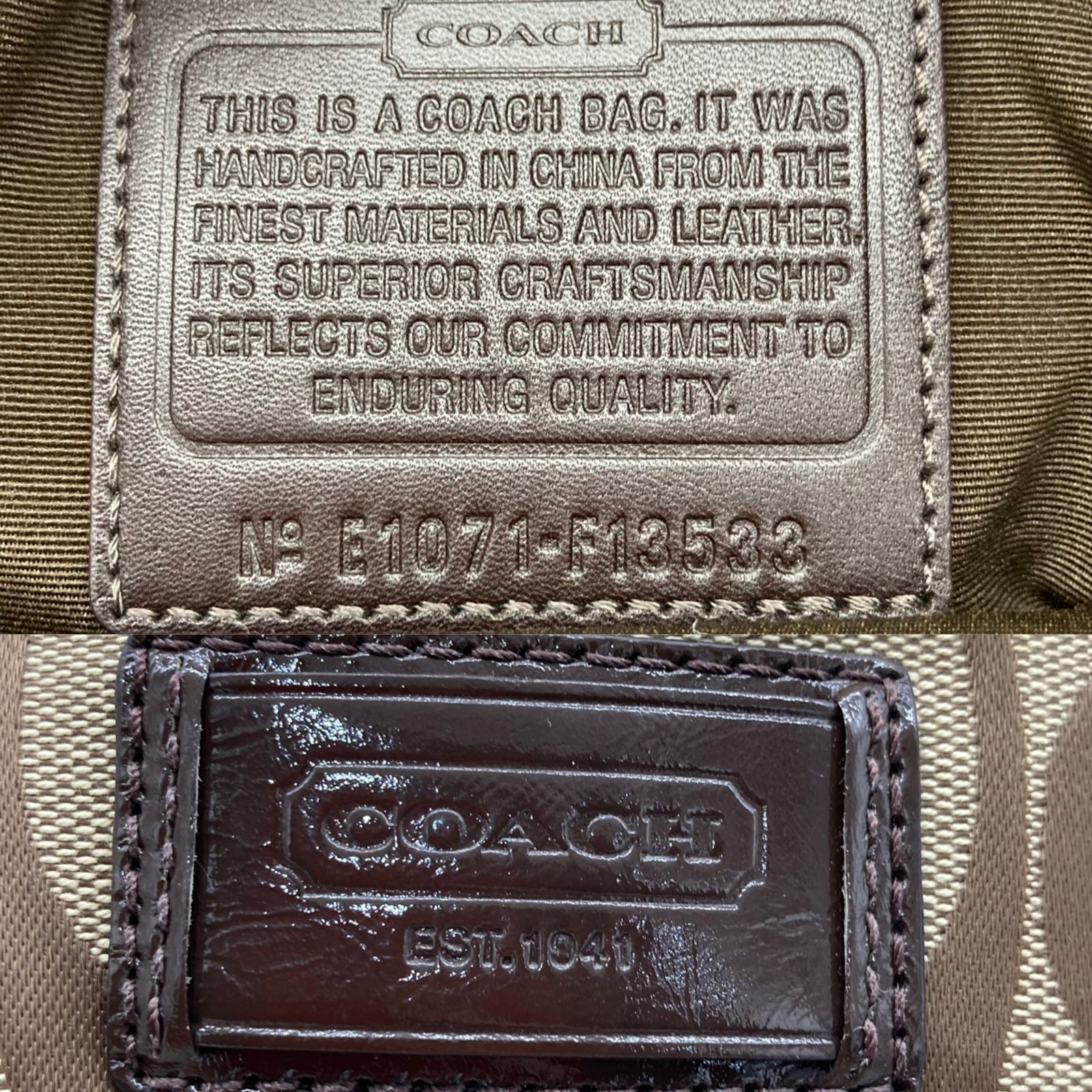 ▽COACH/コーチ がま口トートバッグ シグネチャー F13533 ブラウン