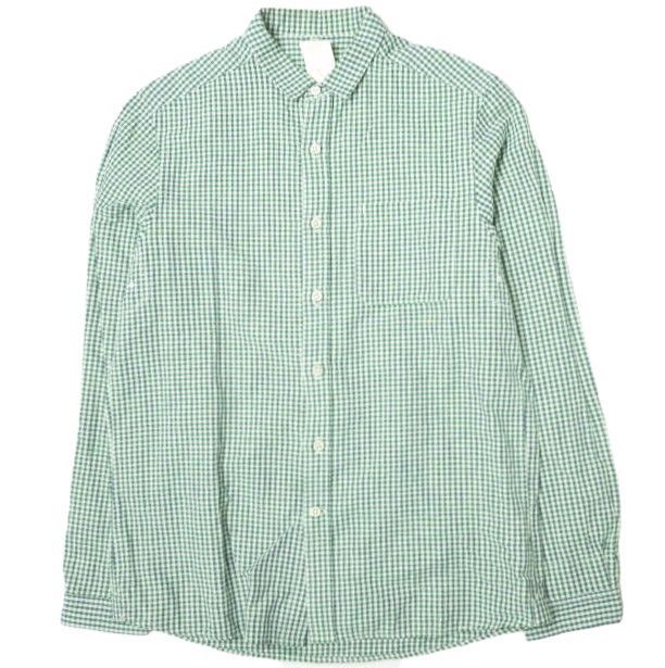極美品 maillotマイヨ ギンガムチェックシャツ リネンコットン 青白 2 