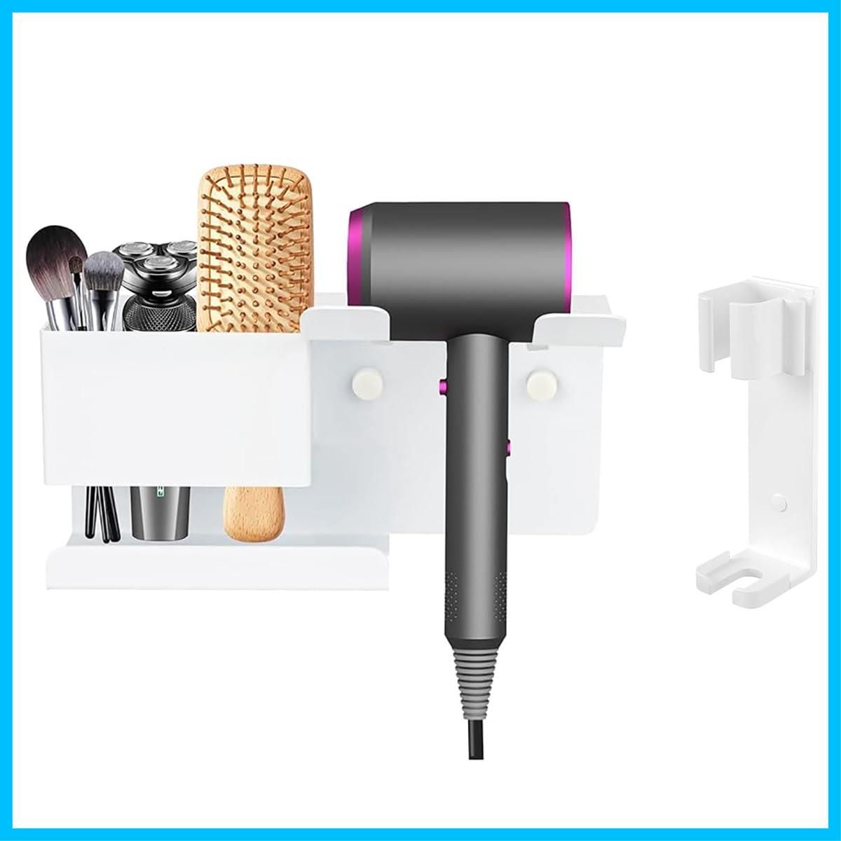 【在庫処分】Ruiqas 2in1 ドライヤーホルダー ドライヤー 収納 ドライヤー掛け 大容量 小物置き 45mmヘアアイロン 収納付き 防錆 ドライヤーホルダー 壁掛け バス／ベッドルーム／洗面所／理髪