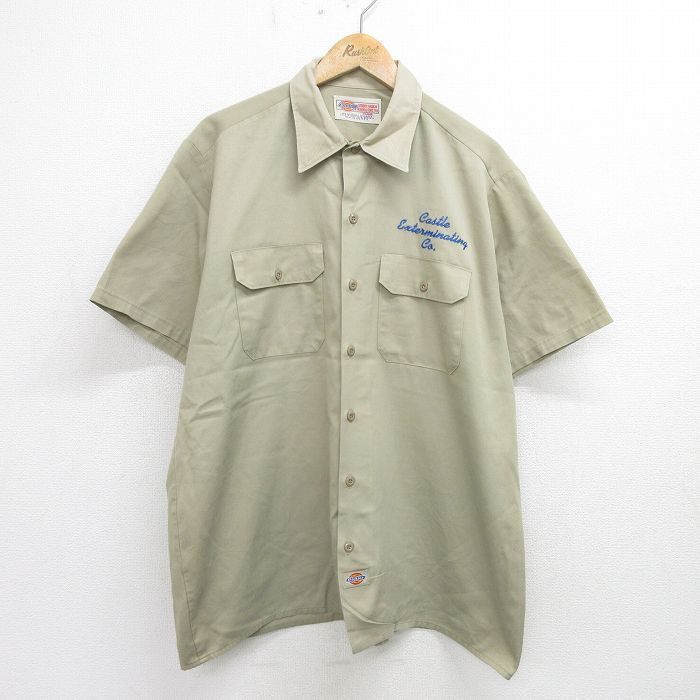 XL/古着 ディッキーズ Dickies 半袖 ワーク シャツ メンズ 90s 大きいサイズ ベージュ カーキ 24jun20 中古 トップス