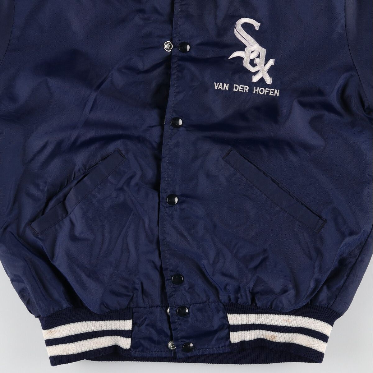 古着 DeLONG MLB CHICAGO WHITE SOX シカゴホワイトソックス ナイロンスタジャン アワードジャケット  バーシティジャケット/eaa407575