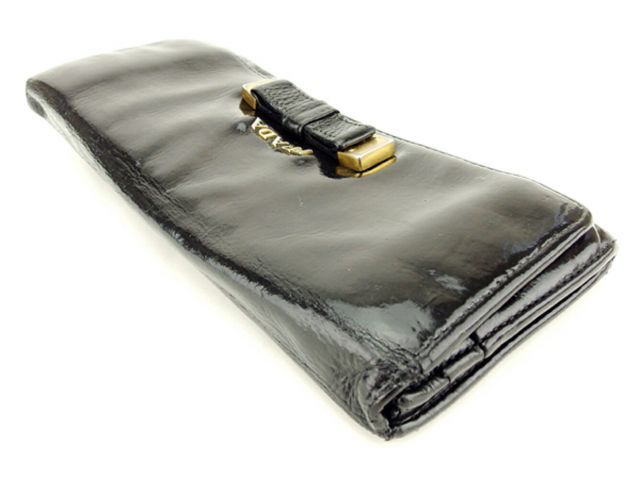 プラダ 長財布 ファスナー付き 財布 リボンモチーフ ブラック ゴールド