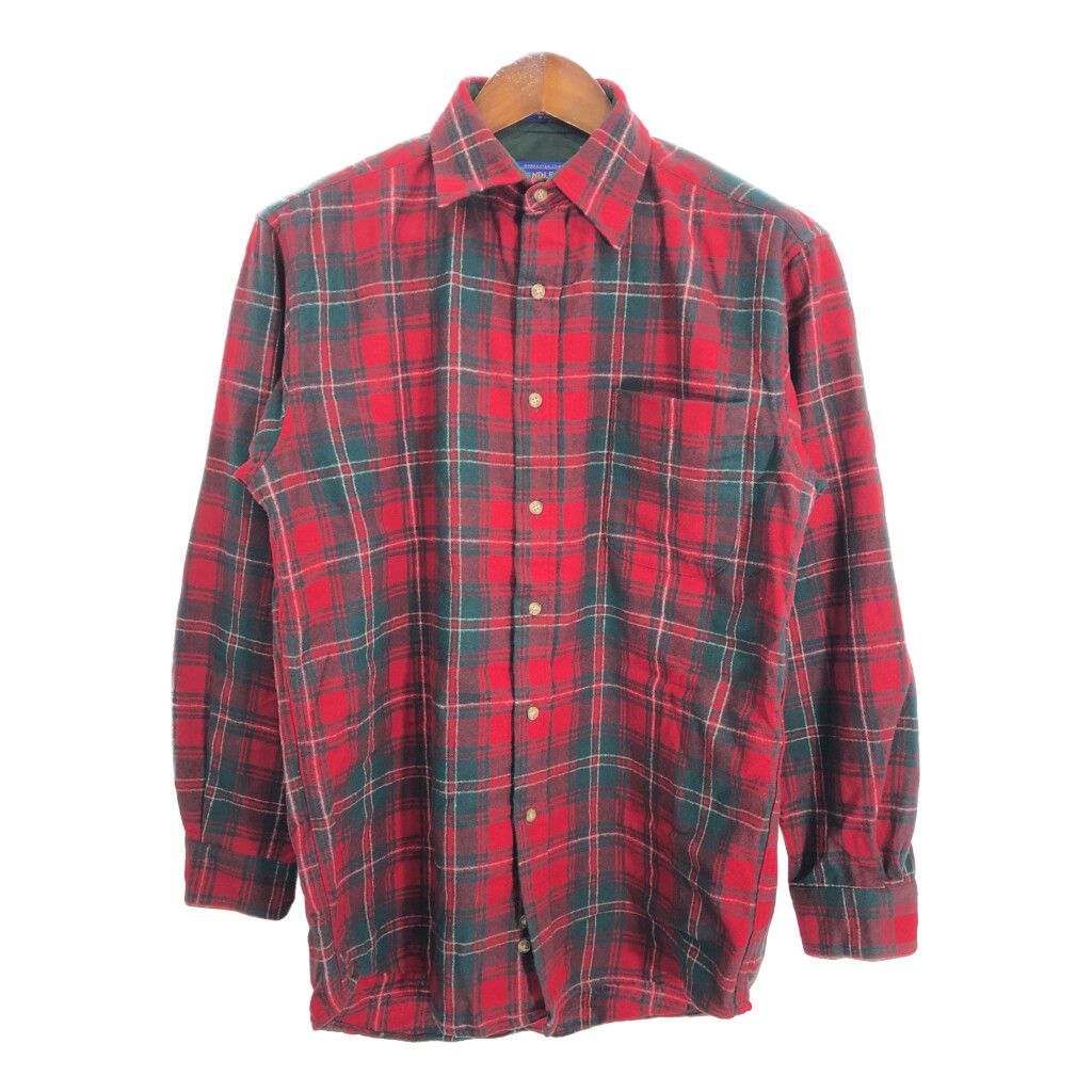 90年代 PENDLETON ペンドルトン ウールシャツ チェック レッド (メンズ S) 中古 古着 S0610