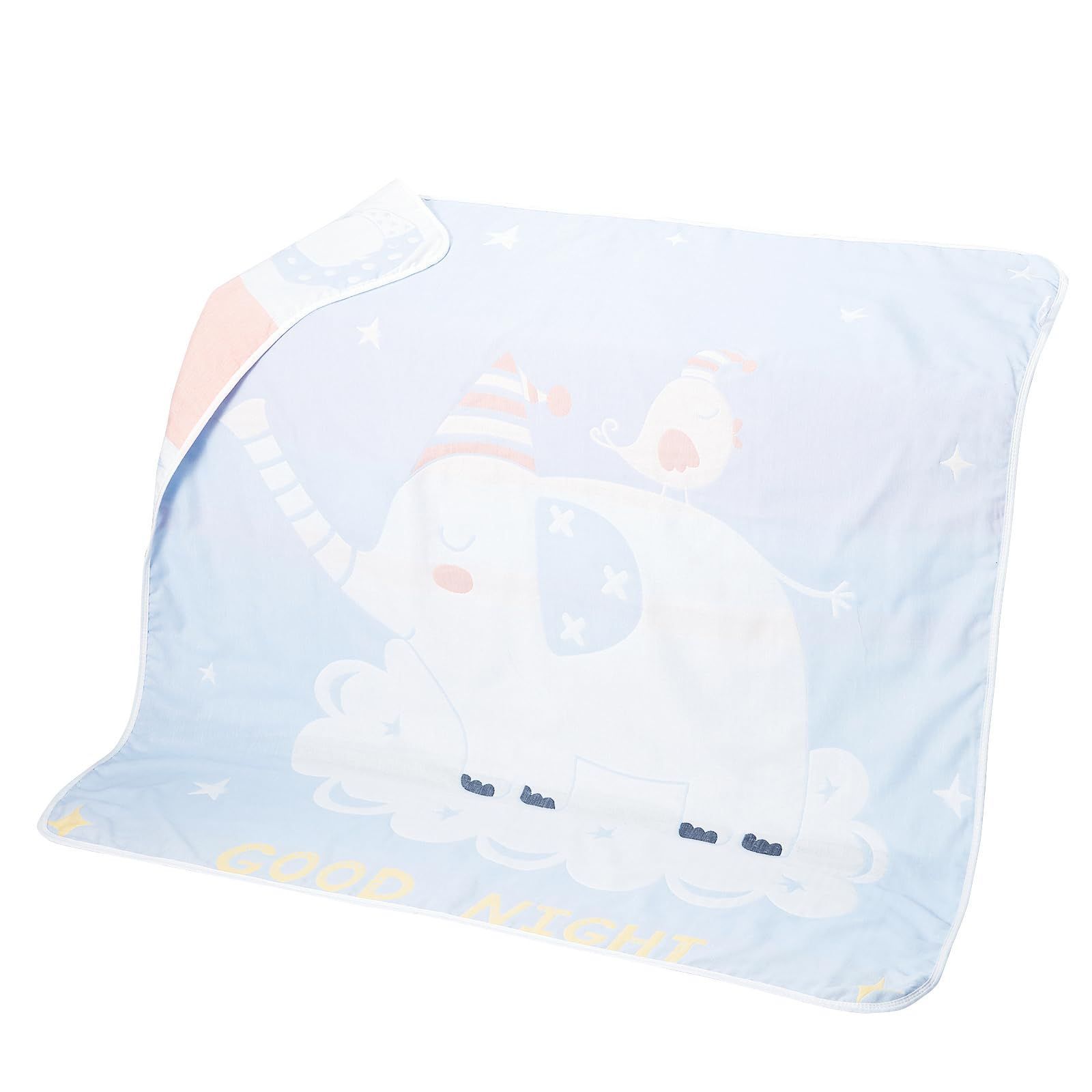 【特価商品】象さん ブルー かわいい 110x110cm コットン100% ブランケット タオルケット ベビー ガーゼケット 6重