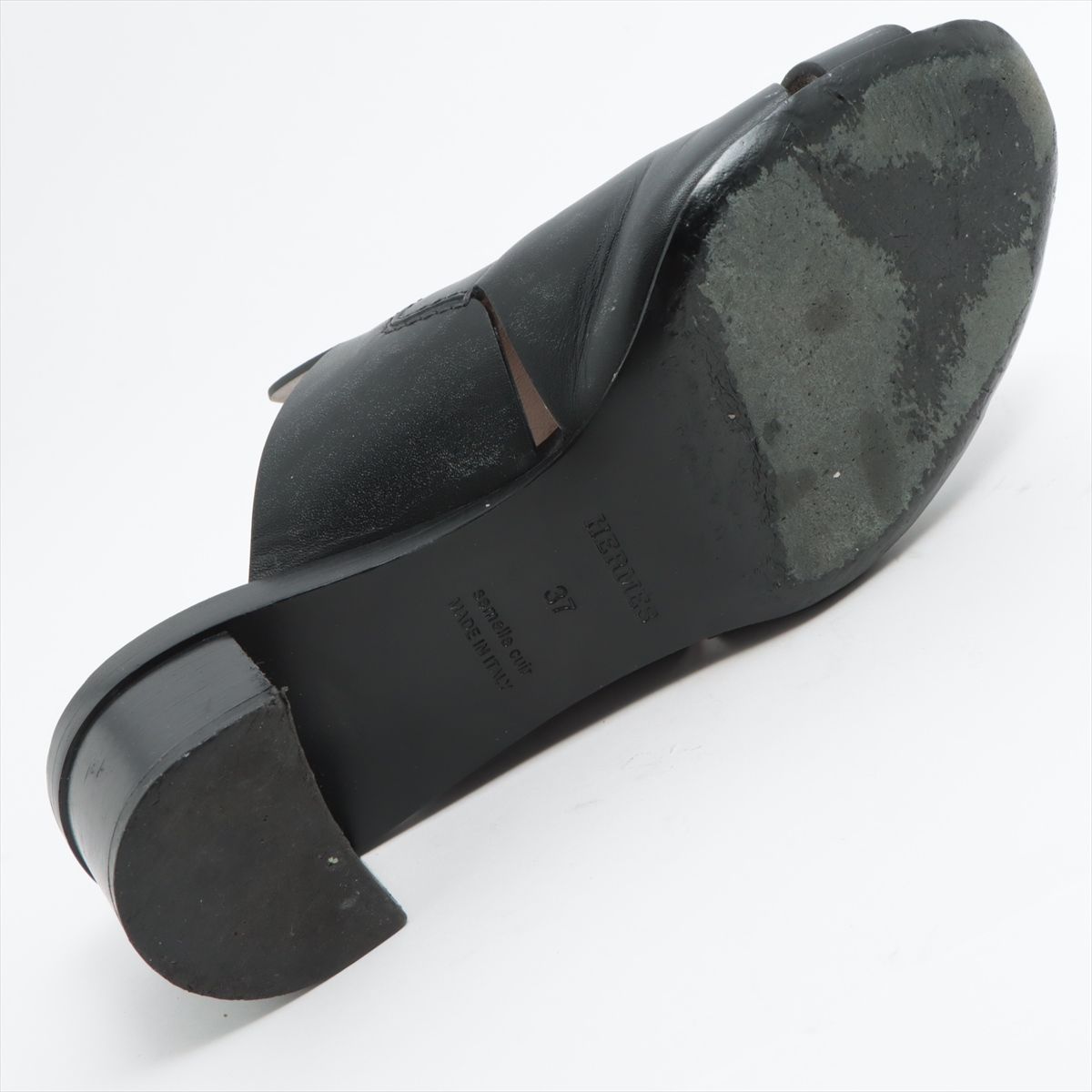 美品 エルメス Hモチーフ オープントゥ レザー サンダル ヒール 人気  