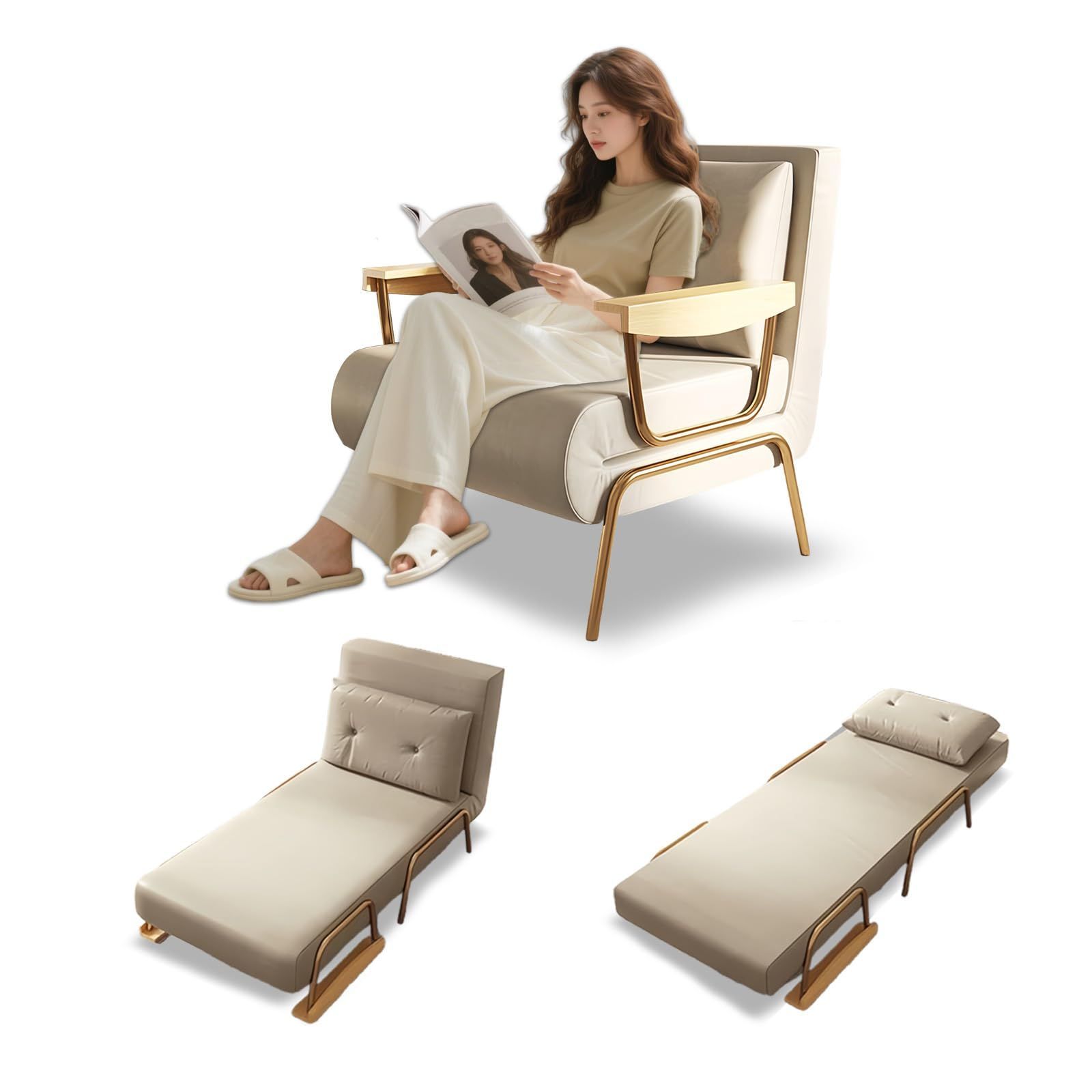 オフィスの昼休み 来客用 寝室 リビング 一人暮らし 簡単収納 インテリア用品 コンパクト省スペース 高反発素材 沙 背もたれ6段階調節 組立簡単 ソファー椅 肘掛付き クッション付き ソファー 折りたたみ ベージュ 3WAY ソファベッド ソファーベッ