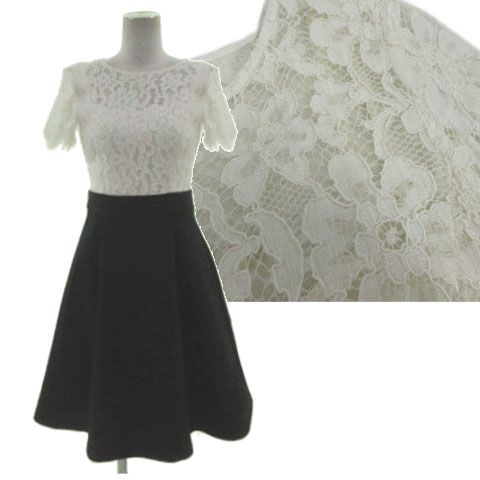 グレースクラス GRACE Class リバーレース切替ワンピース 2713 5042-0 ドッキング 半袖 タック ひざ丈 日本製 コットン混 ホワイト 白 ブラック 黒 36