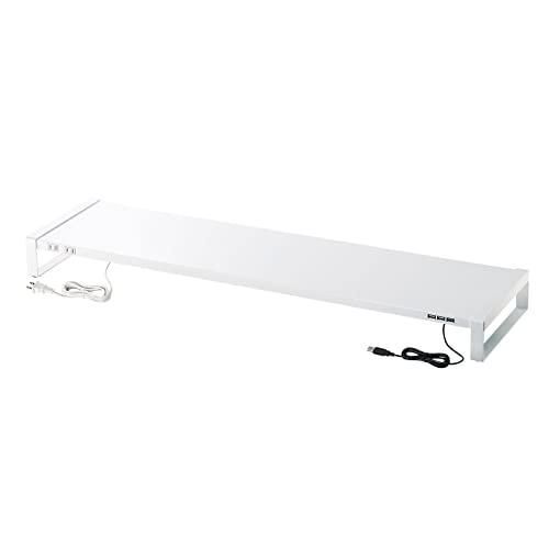 サンワサプライ 電源タップ＋USBハブ付き机上ラック W1000mm ホワイト MR-LC206WN