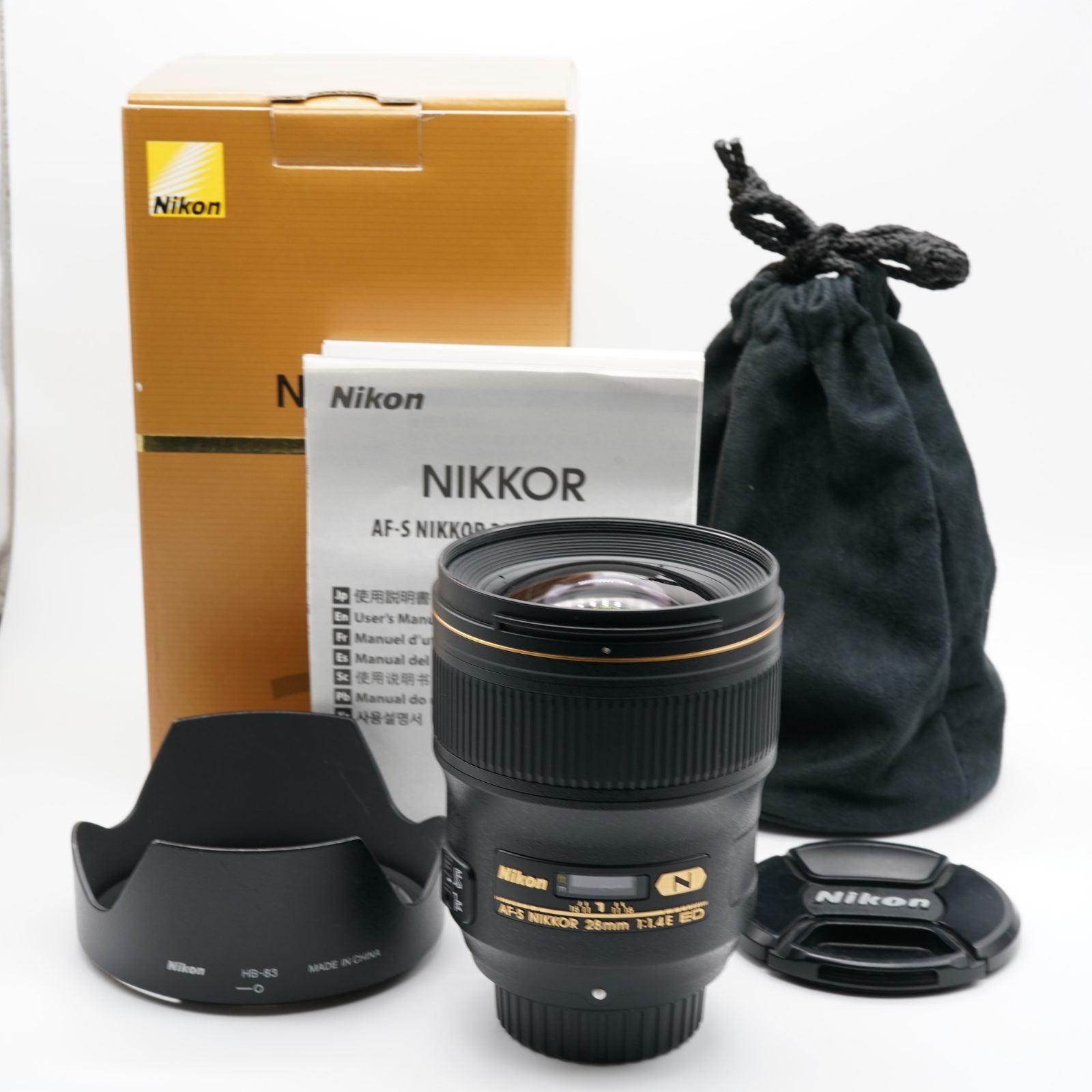 ほぼ Nikon ニコン AF-S NIKKOR 28mm f|1.4E ED フルサイズ対応 あると嬉しい元箱 取説 フード ソフトケース付