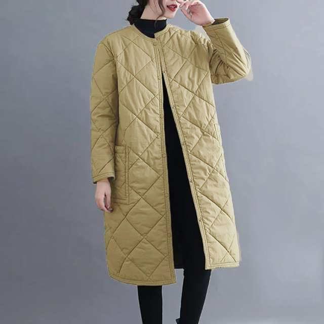 ノーカラー キルティング ロング ノーカラー 膝丈 レディース 冬