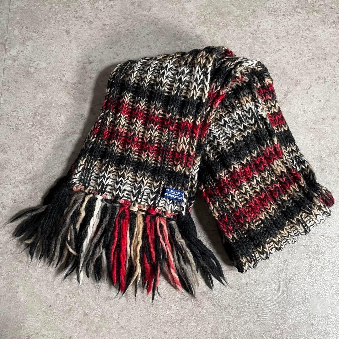 Y2K BURBERRY BLUE LABEL チェックリブニットロングマフラー バーバリーブルーレーベル