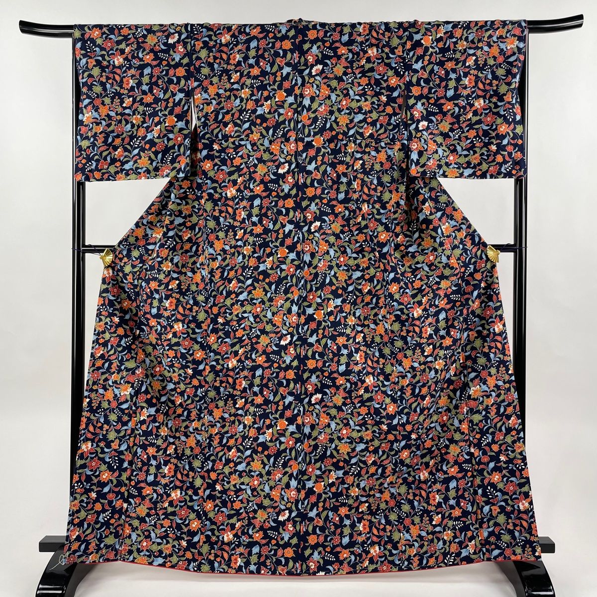 小紋 エラ 身丈161.5cm 裄丈67cm M 袷 紬地 袋帯セット 丸 絞り 