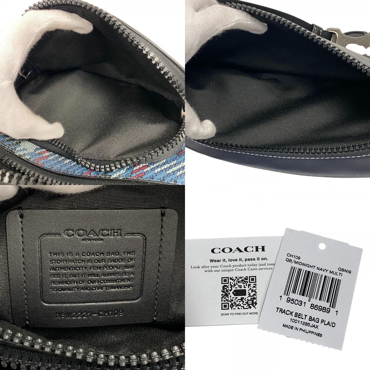 コーチ COACH ボディバッグ チェック ウエストポーチ CH109 ブルー