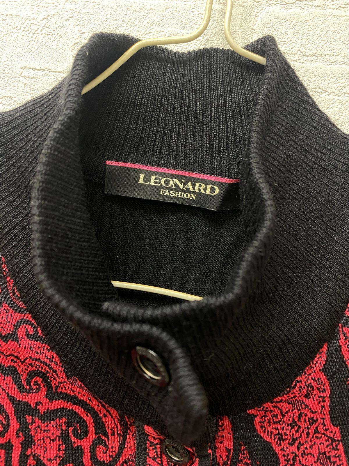 B-658 LEONARD レオナール アンサンブル 七分丈トップス カーディガン セット 総柄 ブラック サイズ42 USTAUSTRALIA_COM_AU