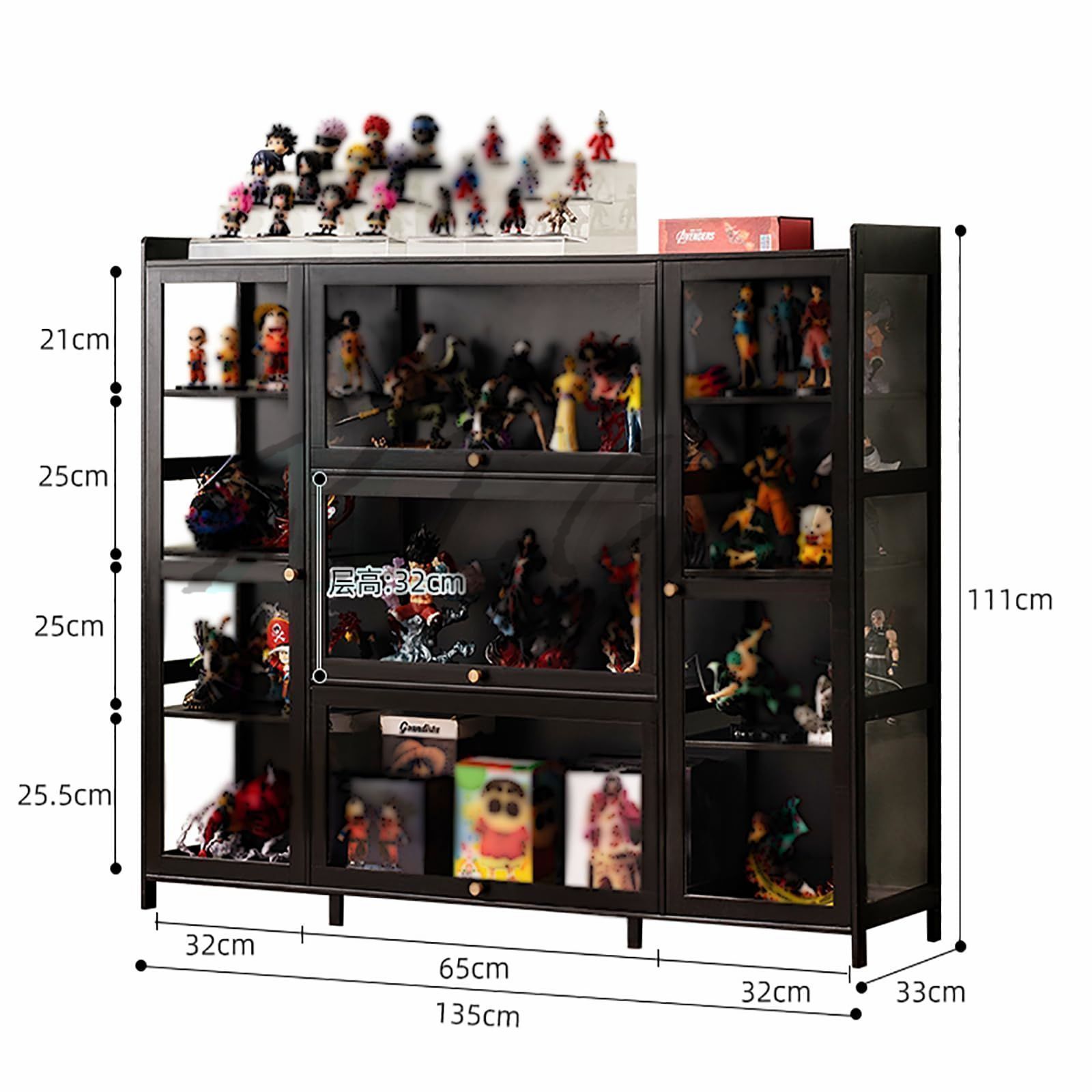 ♥コレクションケース木製フィギュアケース長さ135密閉防塵大容量組み立て式多用途キャビネット三面透明5枚扉大型 WWW_OLIVIERBERNSTEIN_COM