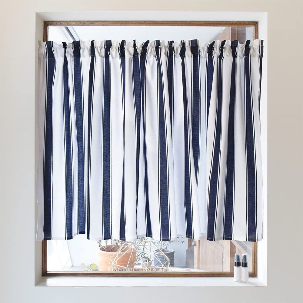 数量 Decor スタイルデコール STYLE カフェカーテン 綿 72 cm 142 タイプ フレンチシックストライプ