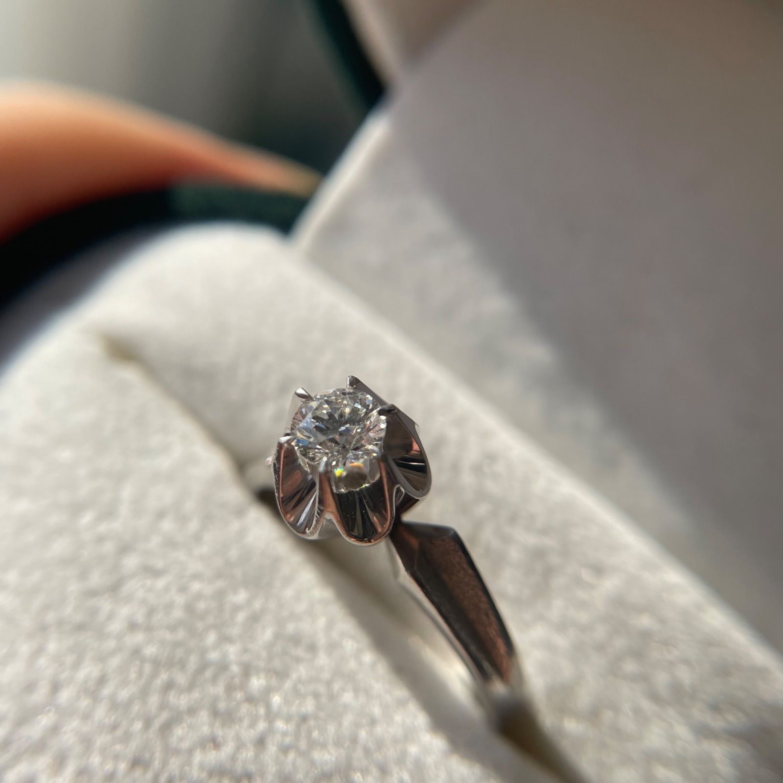 鑑別書つき】アンティーク プラチナ800 一粒ダイヤ 0.33ct 花 指輪 