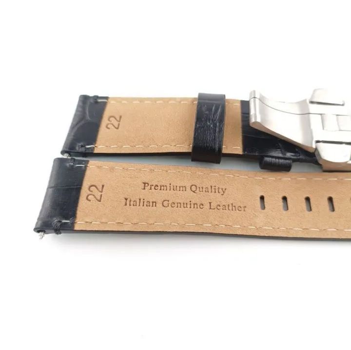 22mm 腕時計 イタリアン カーフレザー 革ベルト ブラック 黒 Dバックル