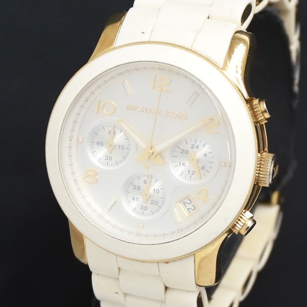 QZ マイケルコース MK-5145 シルバー文字盤 クロノ デイト レディース