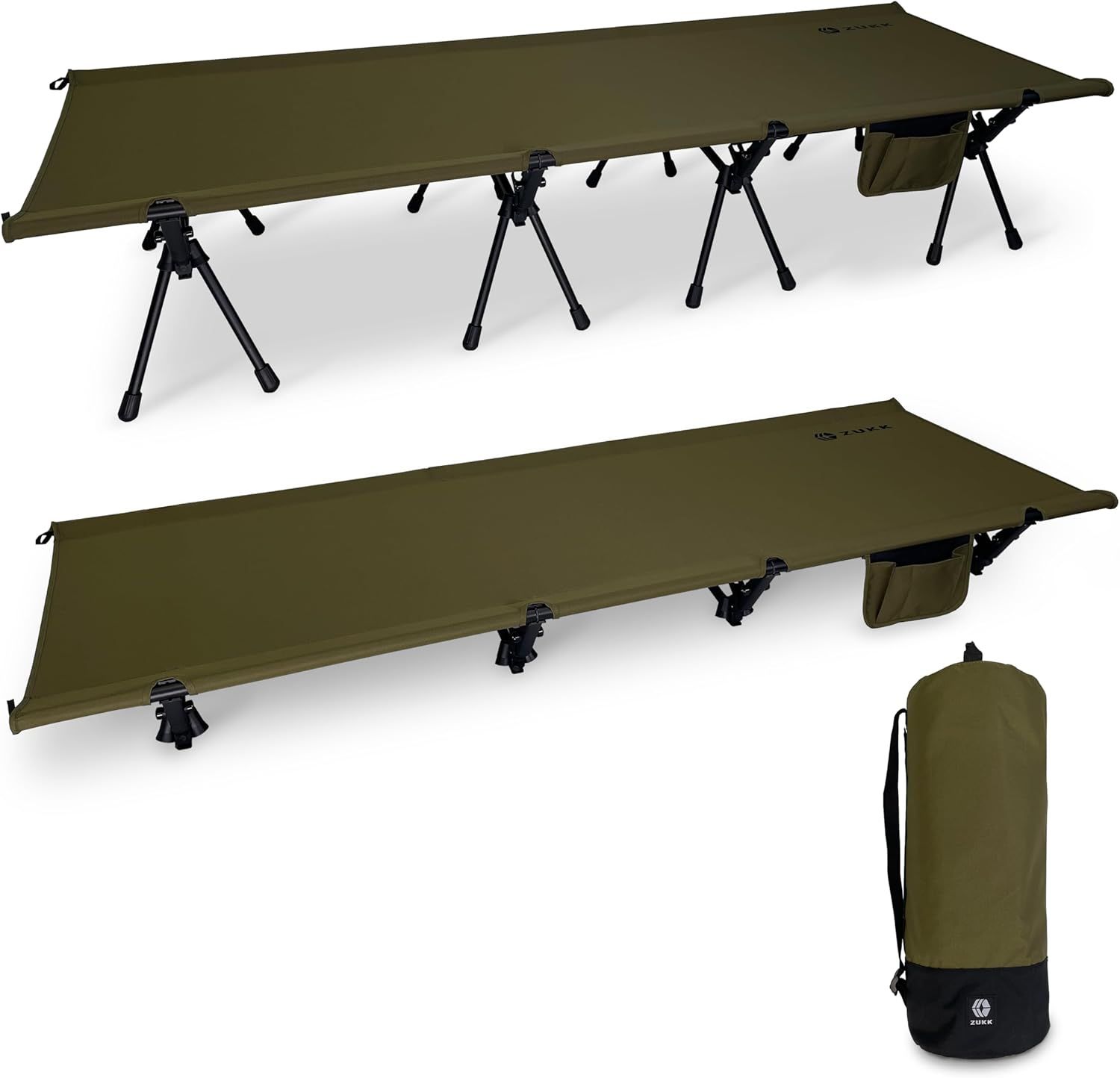 ZUKK 2WAY コット 耐荷重200kg キャンプ ベッド 高耐久 折りたたみ ハイ|ロー切替 Green