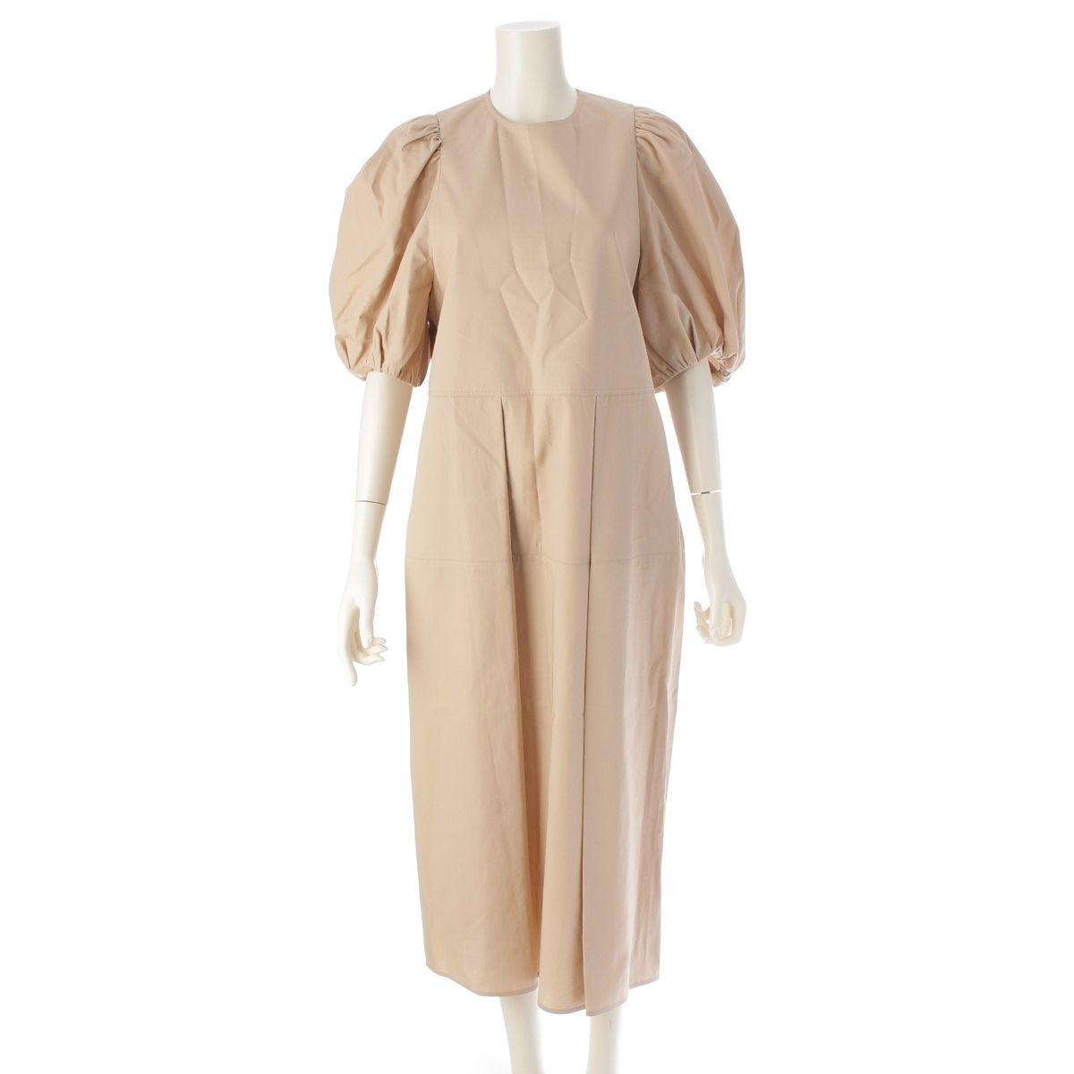 ドゥロワー 22SS コットン ギャバジン パフスリーブ 半袖 ロング ワンピース ドレス 6526-299-1275 ベージュ 36