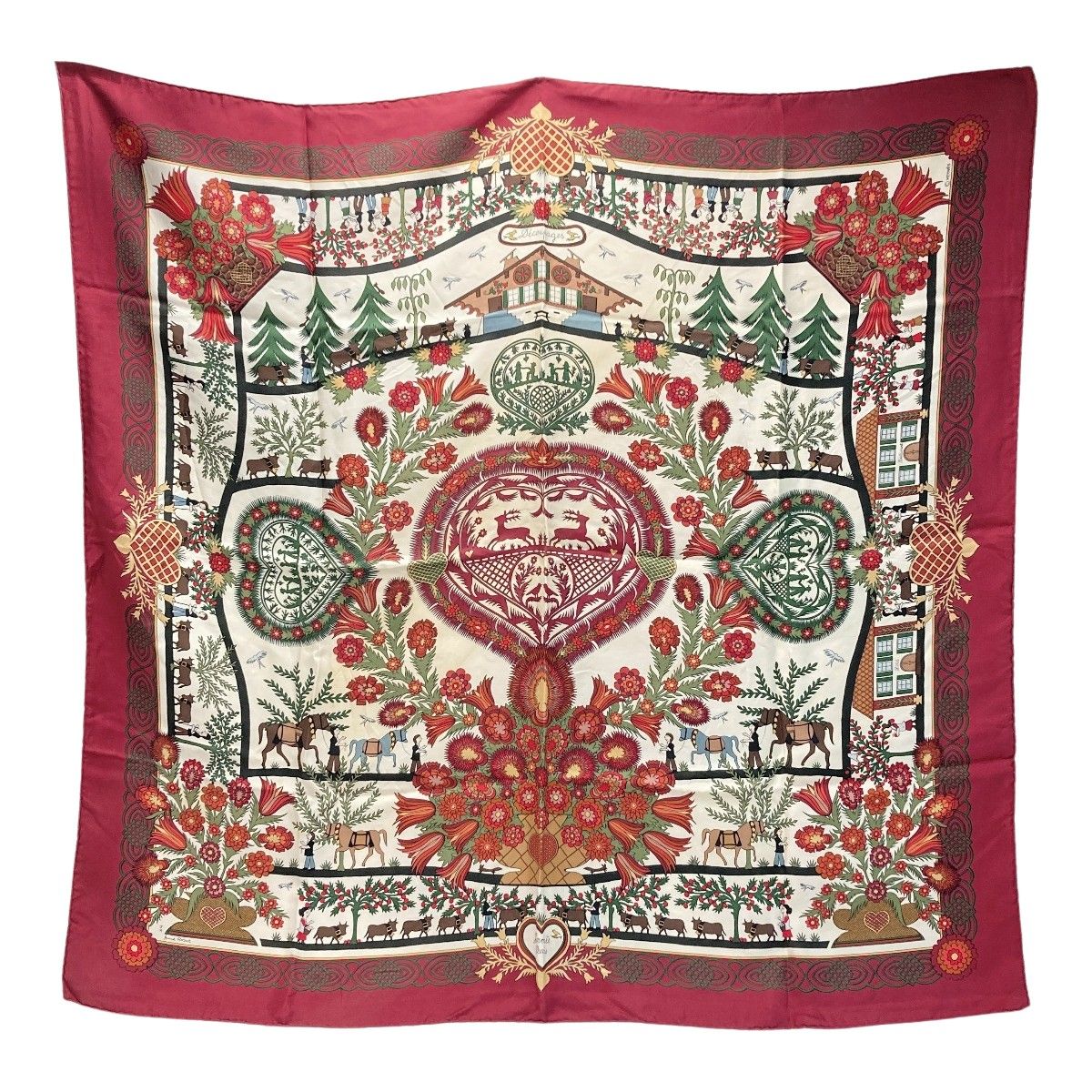 HERMES エルメス カレ90 Decoupages 切り絵 シルクスカーフ ワイン  