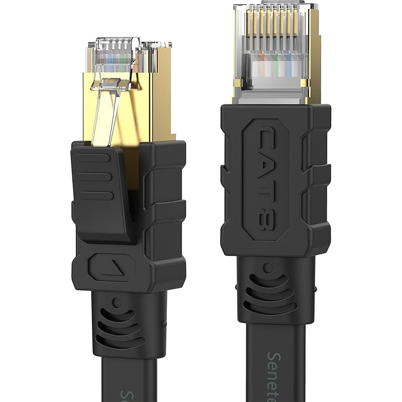 【新品】 Senetem LANケーブル 20m CAT8 40Gbps/2000MHz カテゴリー8 超高速インターネットケーブル CAT8準拠 フラットケーブル RJ45 ツメ折れ防止 ブラック モデム ルータ PS3 PS4 PS5 Xbox等に対応 1