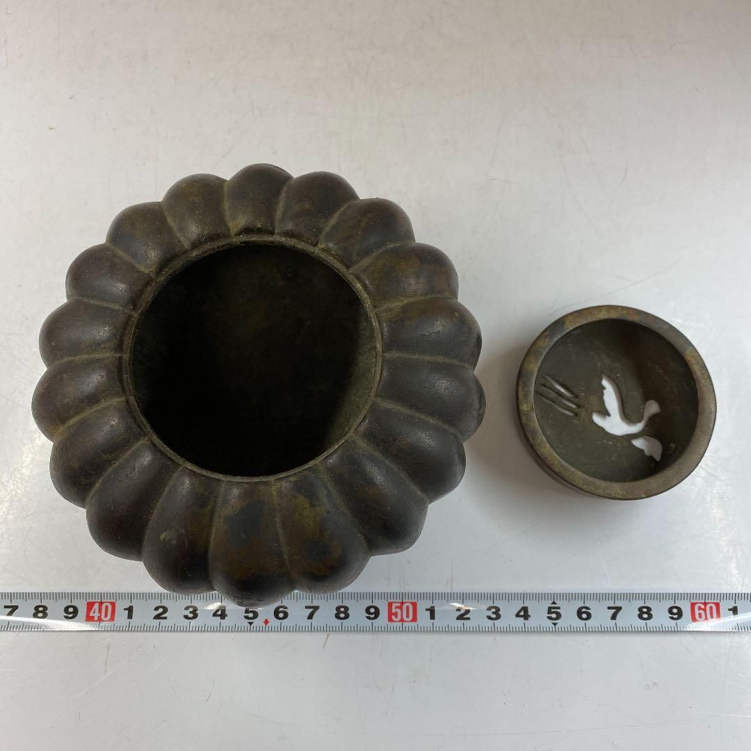 金寿堂　銅製香炉　共箱　重さ814g/高さ11㎝　東Y5-0327①☆トサト 金寿堂 銅製香炉 共箱 重さ814g/高さ11㎝ 東Y5-0327①☆