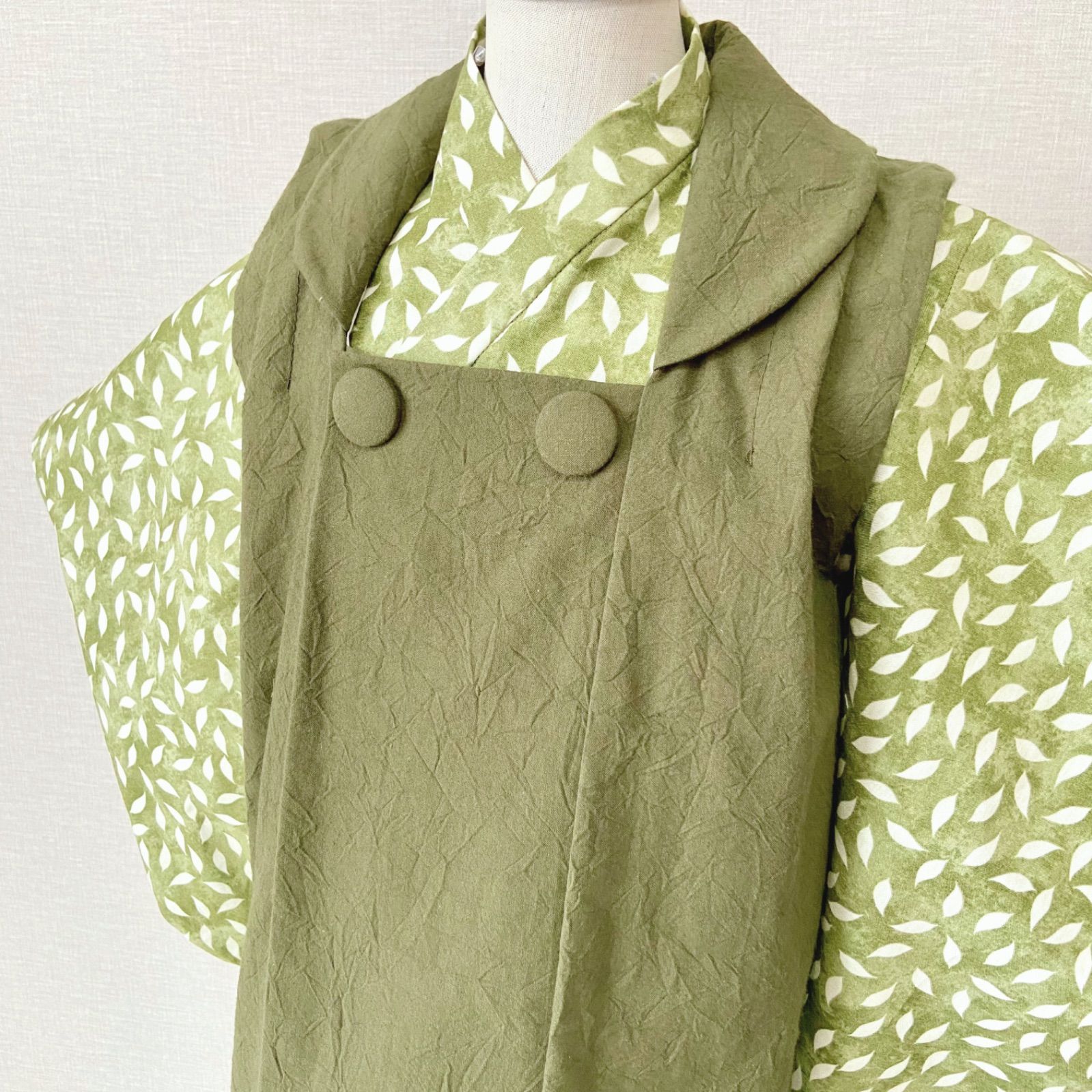 七五三 3歳 男の子 被布セット オリーブ×リーフ ハンドメイド