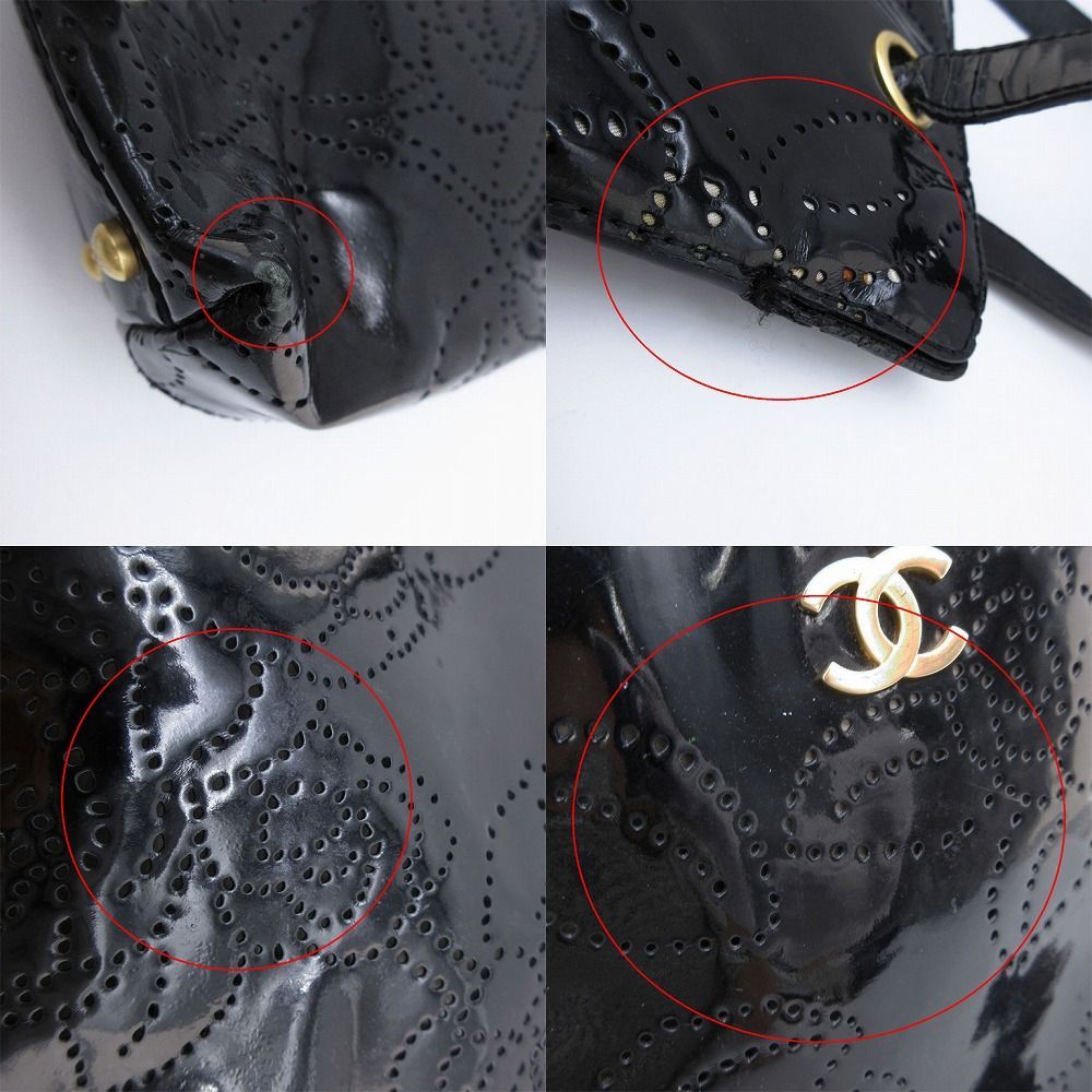 本物　良品　シャネル　エナメルカメリア CHANEL シャネル エナメル パテント カメリアパンチング ココ