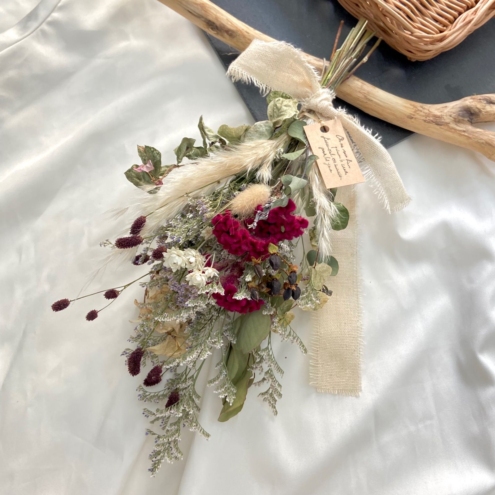 ドライフラワー 秋色スワッグ ワインレッドケイトウ パンパスグラス 31cm