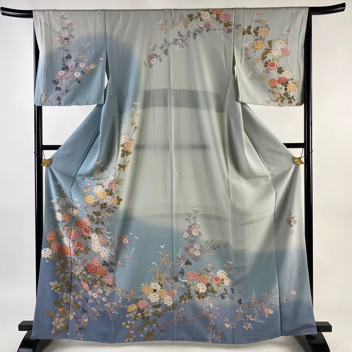 訪問着 身丈164.5cm 裄丈66cm M 袷 落款 菊 萩 ぼかし 青灰色 正絹 美品 秀品 【中古】 - メルカリ