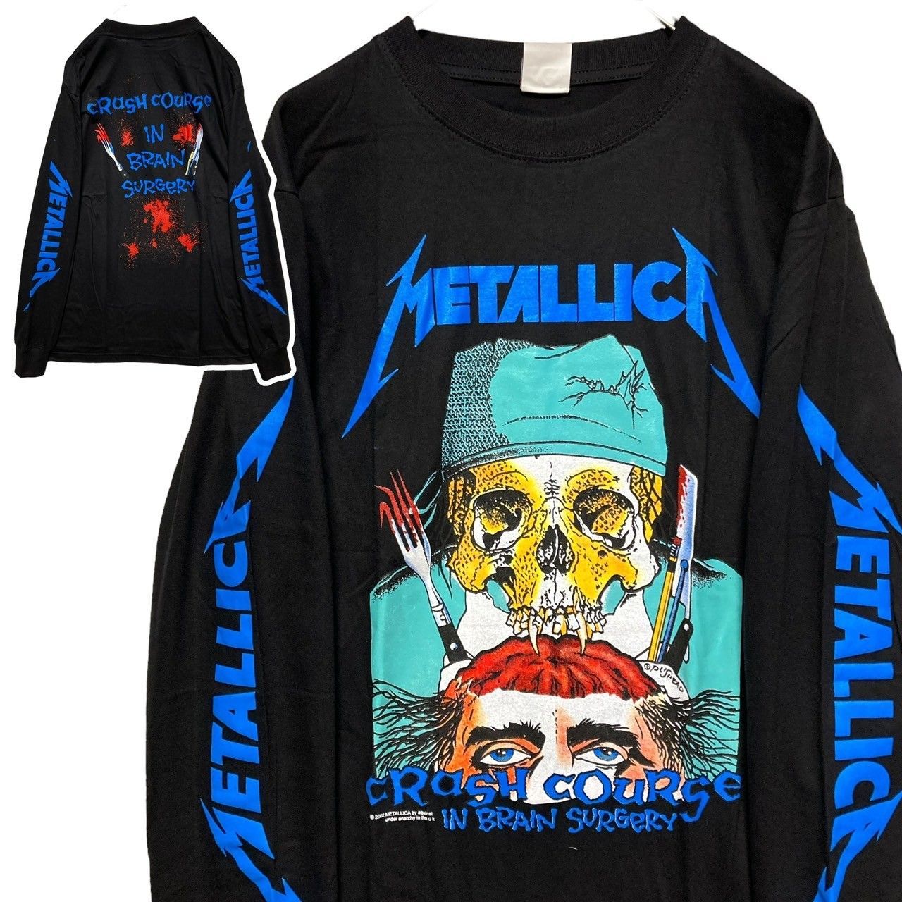 メタリカ METALLICA 黒 長袖 Tシャツ ロンT バンド ロングスリーブ デザイン 袖 両面 プリント 派手 奇抜 古着 ビンテージ vintage ロック パンク メタル ヒップホップ ラッパー アーティスト 7部袖 カットソー