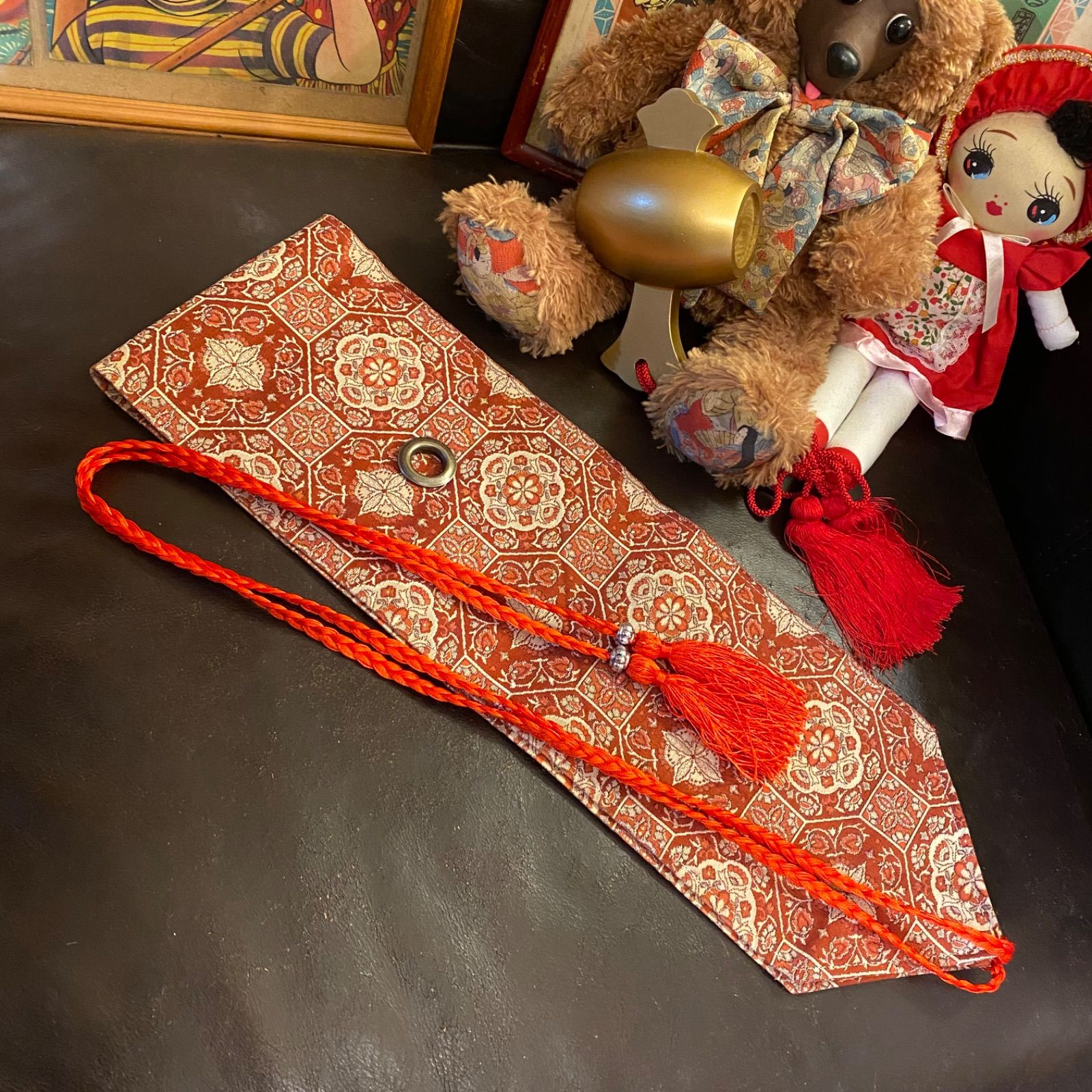 名古屋帯 着物 和装 サッシュベルト ウエストマーク リメイク ハンドメイド 和洋折衷 レトロ 古着 OB-76