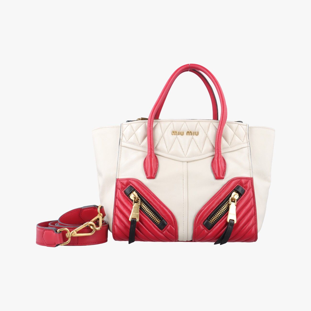 ミュウミュウMiu Miuナッパバイカー レッド×ホワイト レザー 197 B